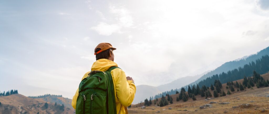 Man hiker in the mountains.